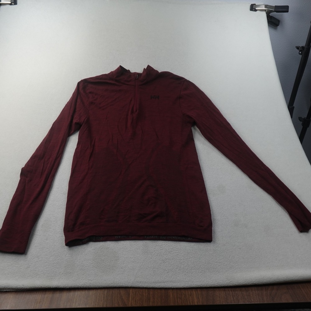 Helly Hansen Wool Base Layer Mens Large 1/2 Zip Red LIFA Thermal Pullover